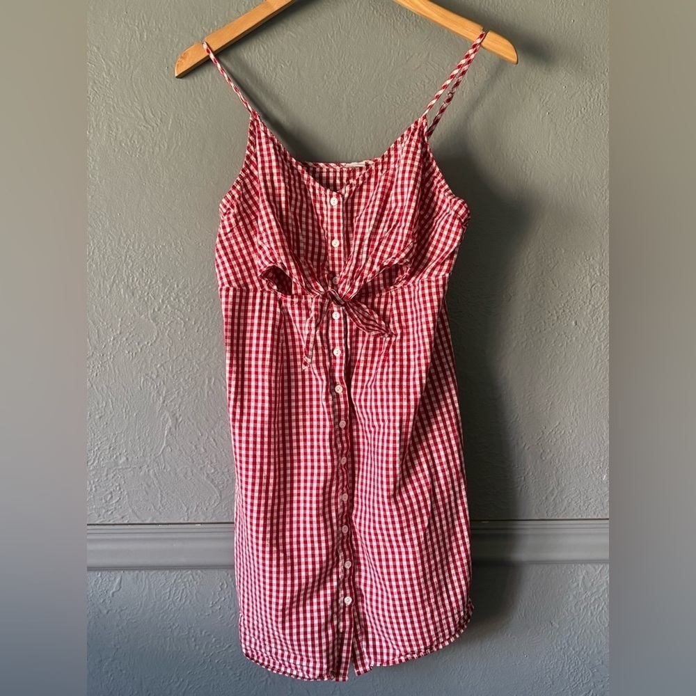 Mei | Adjustable Straps | Tie Front | Red Gingham | Button Front | Dress | XL 🍓